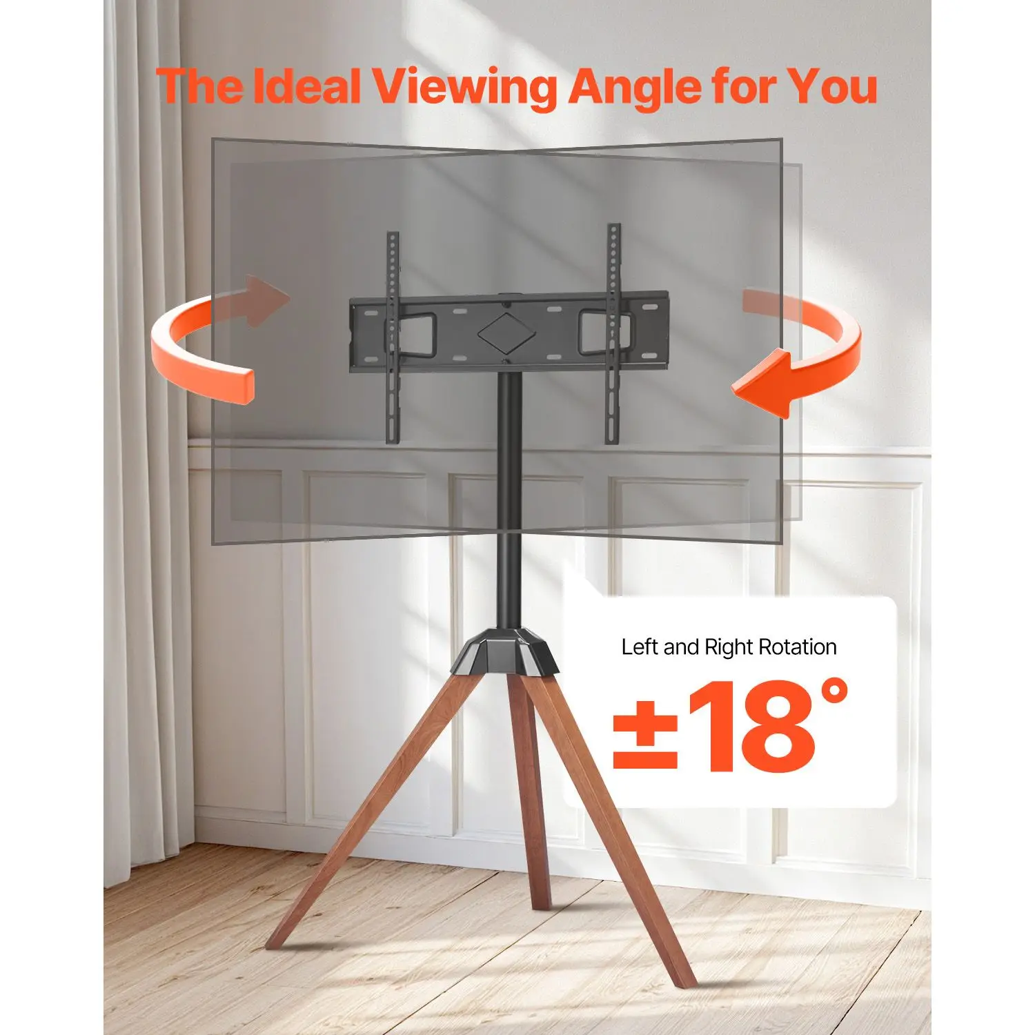 Tripod Easel TV Stand, for 40-65 inch Flat Screen/Curved TVs Up to 99 lbs, 18° Left-Right Rotation Portable TV Stand with Oak Wood Legs, for Bedroom, Living Room, Studio, MAX VESA 600 x 400 mm - view 5