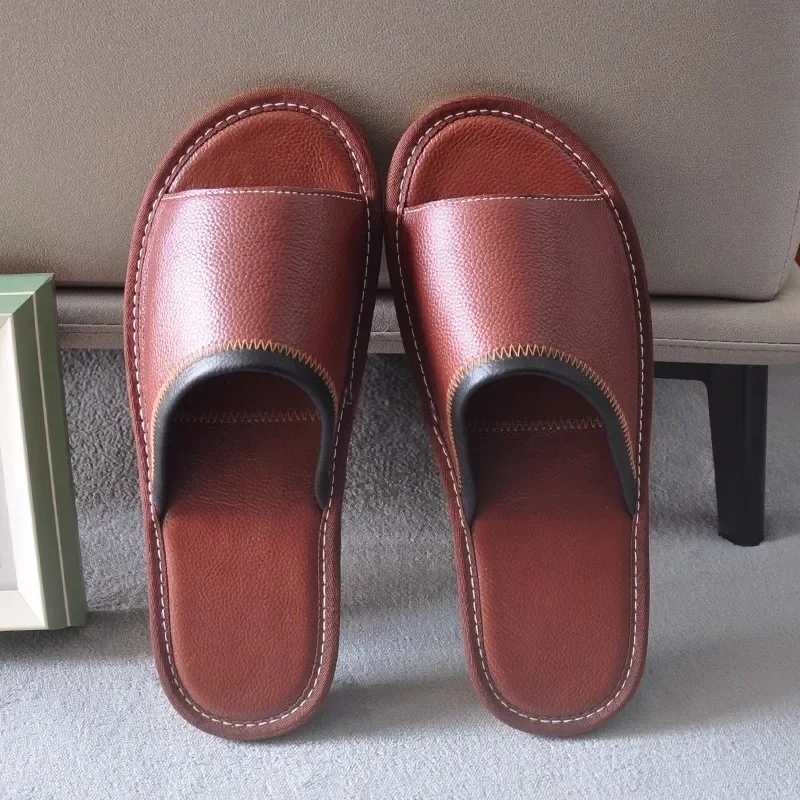 Genuine Leather Couple Summer Indoor Slippers Anti-Slip Women Household Slippers Men Casual Home Shoes