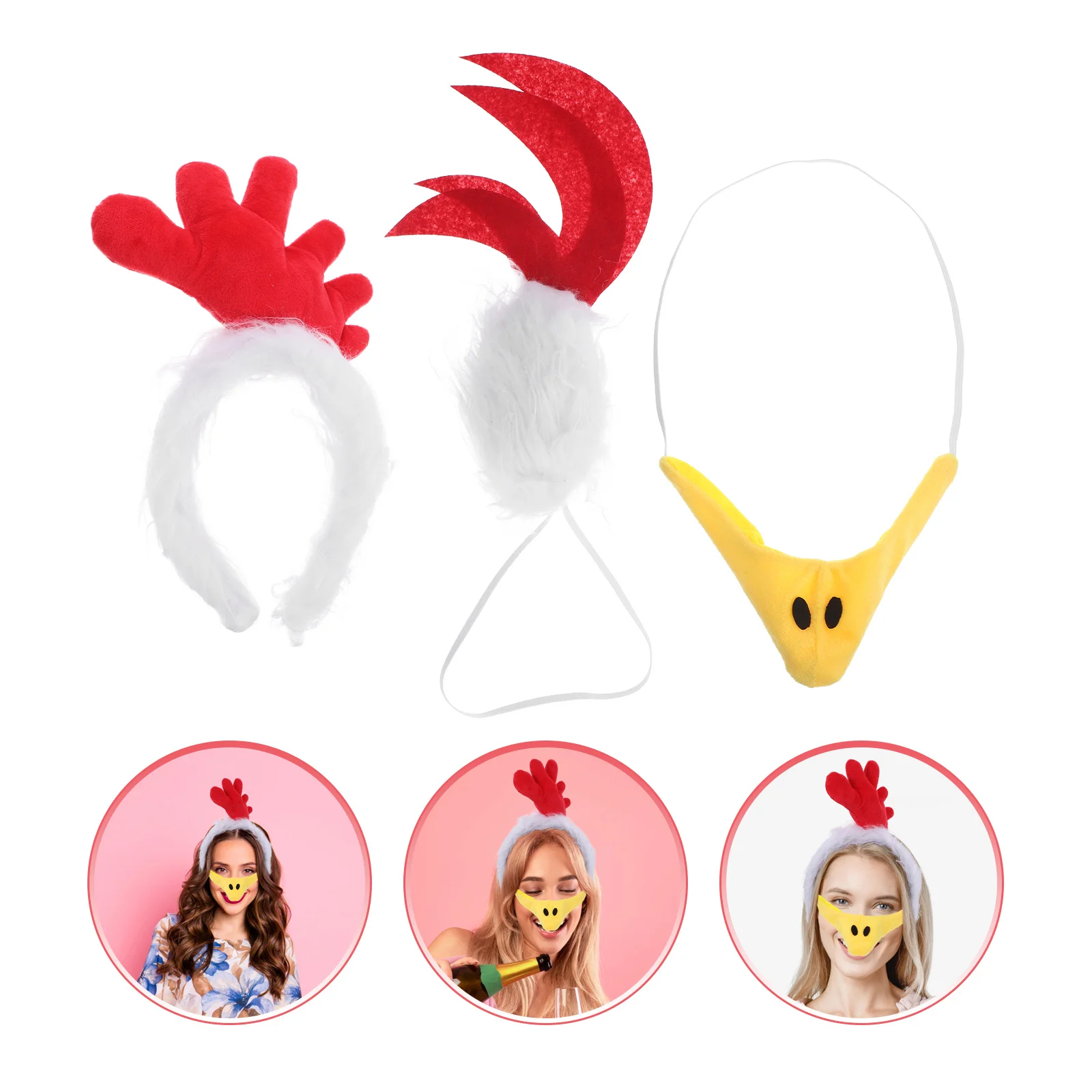 

1Set Chicken Headband Set Festive Animal Costume Accessory for Holiday Party Masquerade Cosplay Event Fancy Dress Decoration