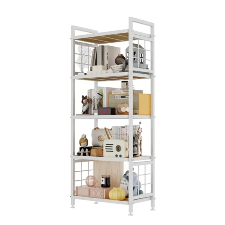 

5-Tier Pantry Shelves with Wooden Boards, Heavy Duty Storage Shelves and Book Shelf, Adjustable Metal Shelving Unit for Kitchen