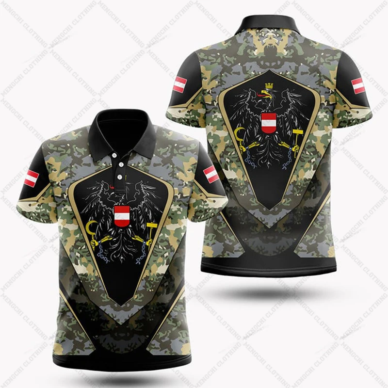 Custom Name Austria Camouflage Polo Shirts Summer Cool Racing Sportswear Unisex Outdoor Casual Streetwear Loose Oversized Jersey