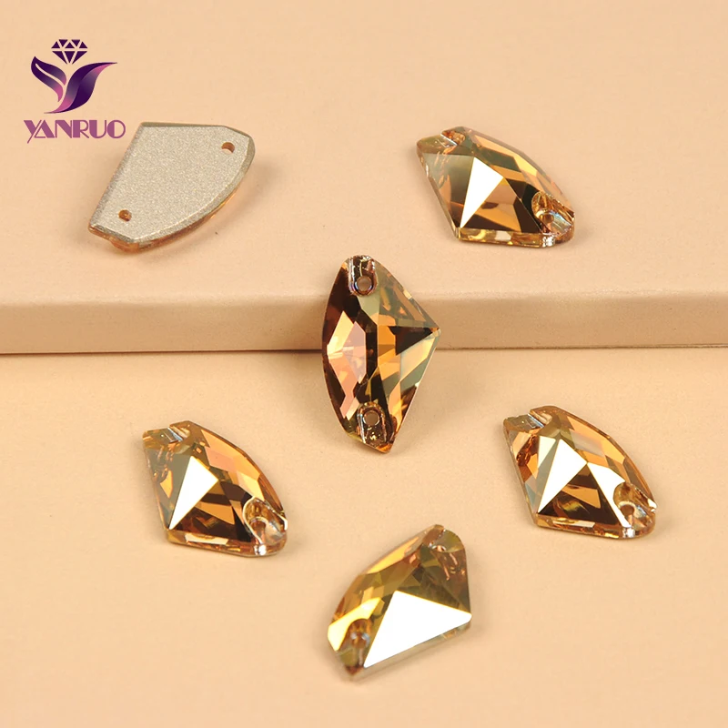 YANRUO All Sizes 3256 Galactic Metallic Sunshine Glass Sew on Rhinestones Gold Crystal Strass