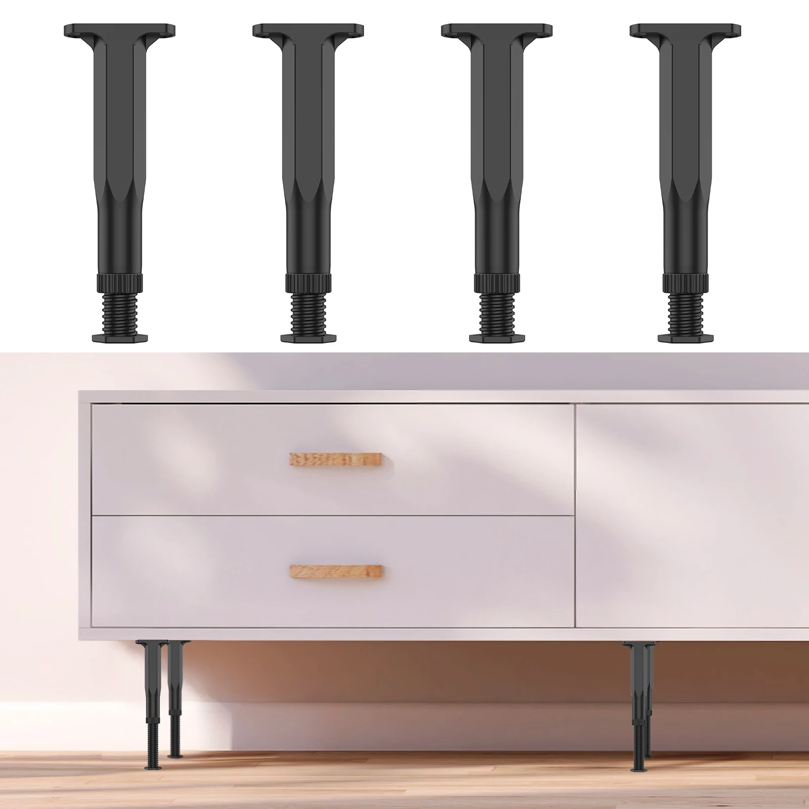 4PCS Bed Beam Support Foot Adjustable 7.8-15inch Furniture Heightening Bracket Frame Center Slats Support Leg