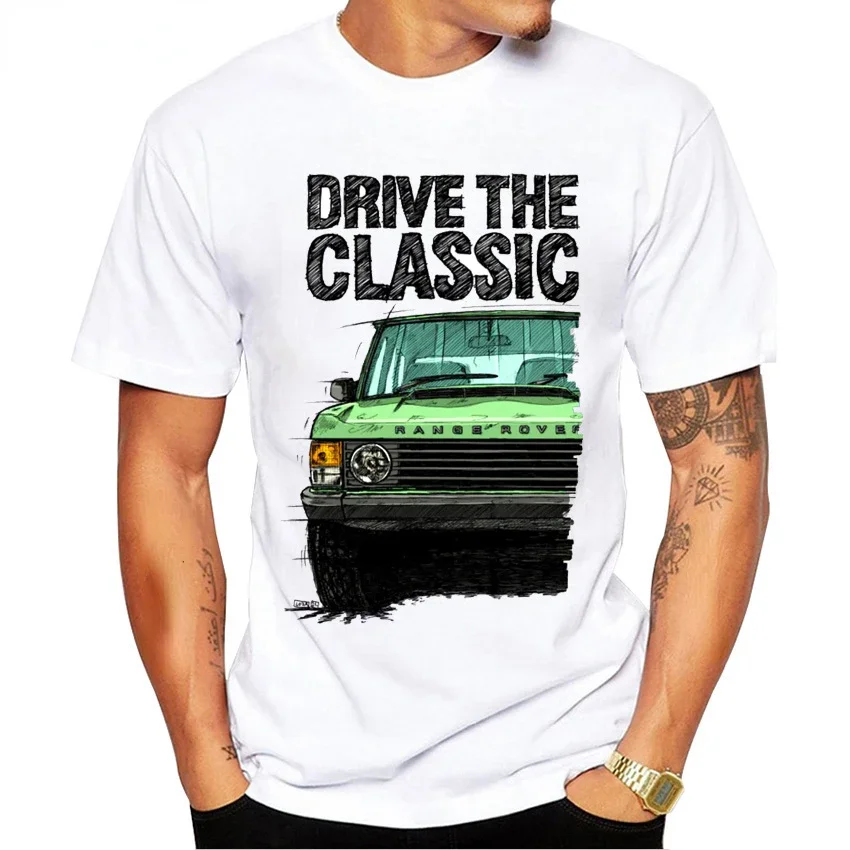 Harajuku Car Design White Casual Boy Tee Top Men Short Sleeve Drive The Classic Range Rover Off-Road Racing graphic t shirts