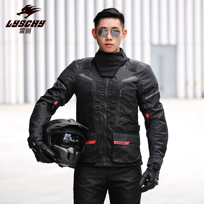 LYSCHY Motorcycle Riding Suit 3 in 1 Removable Warm Layer Waterproof Layer Fall Protection Waterproof Warm Jacket Riding Pants