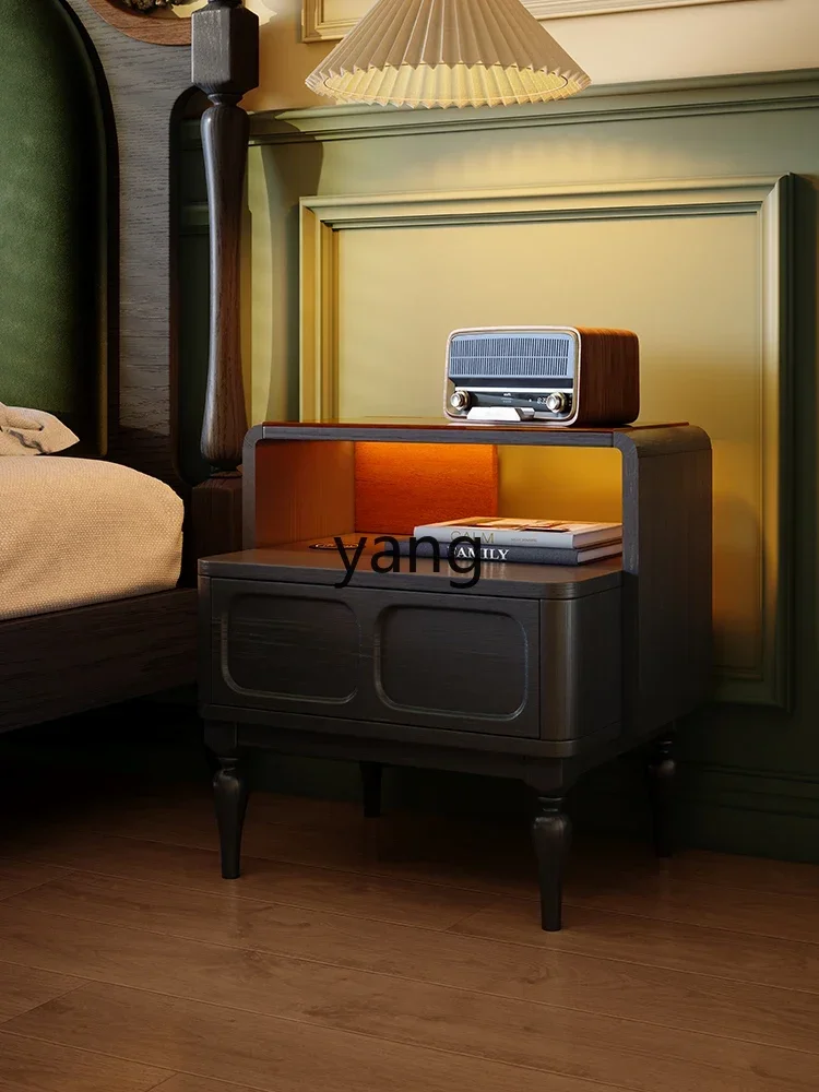 LH retro bedside table home bedroom bedside table solid wood creative high sense