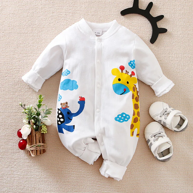 Spring And Autumn Boys And Girls Cute Cartoon Animal Print Cotton Comfortable Long Sleeve Baby Bodysuit