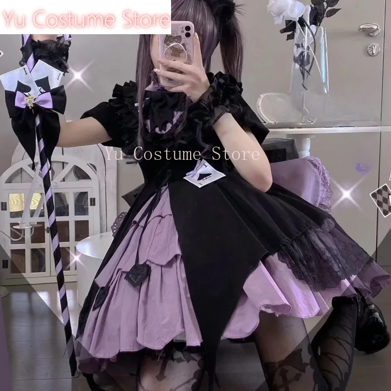 

Sweet Dress for Women Japanese Lolita Style Contrast Color Robe Femme High Waist Cute Bow Summer Dresses 2025 Vestidos De Mujer