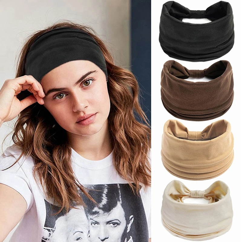 Solid Colored Headband With Knotted Elastic Wide Edge Sports Headband And Headband For Women