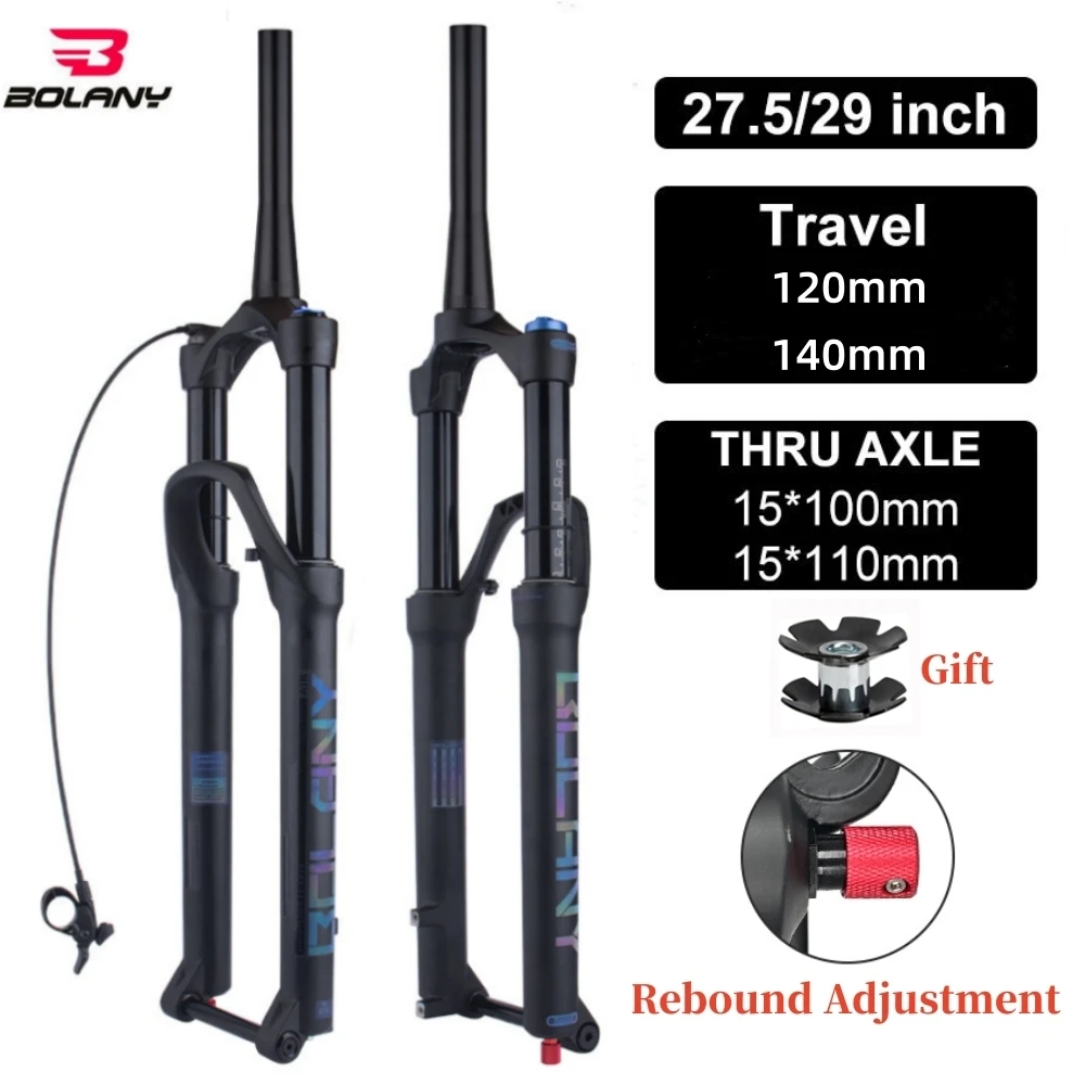 

BOLANY 29 27.5 Inch Mountain Bike Suspension Fork Rebound Adjustment 140mm Travel MTB Air Fork Thru Axle 15*100mm 15*110mm