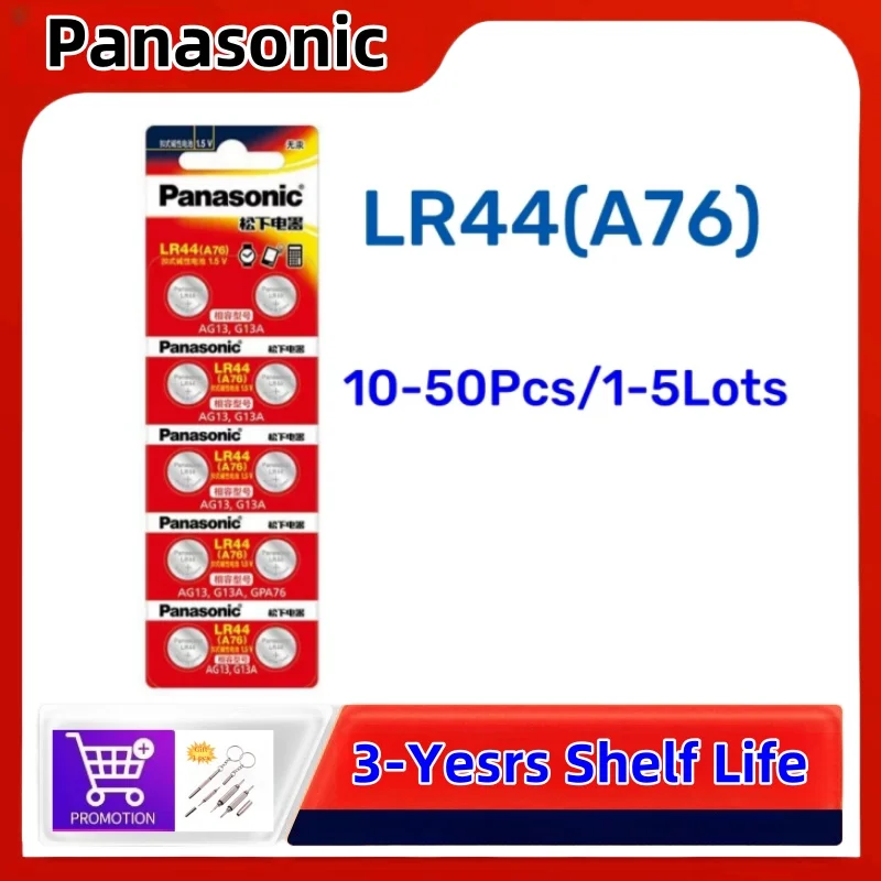 

10-50pcs Original Panasonic A76 LR44 AG13 357 SR1154 LR1154 SR44 LR 44 1.5V Alkaline Batteries For Watch Calculator Toy Remote