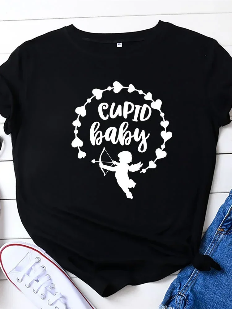 Cupid Baby Angel Print Women T Shirt Short Sleeve O Neck Loose Women Tshirt Ladies Tee Shirt Tops Camisetas Mujer y2k top