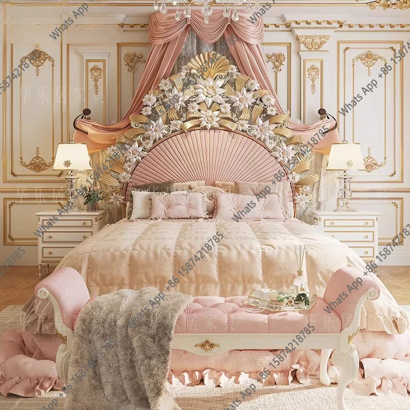 AEuropean Luxury Princess Bed Double Comfortable Adult Bedroom Headboards Bed Romantic Wedding Sleeping Muebles Home Furniture