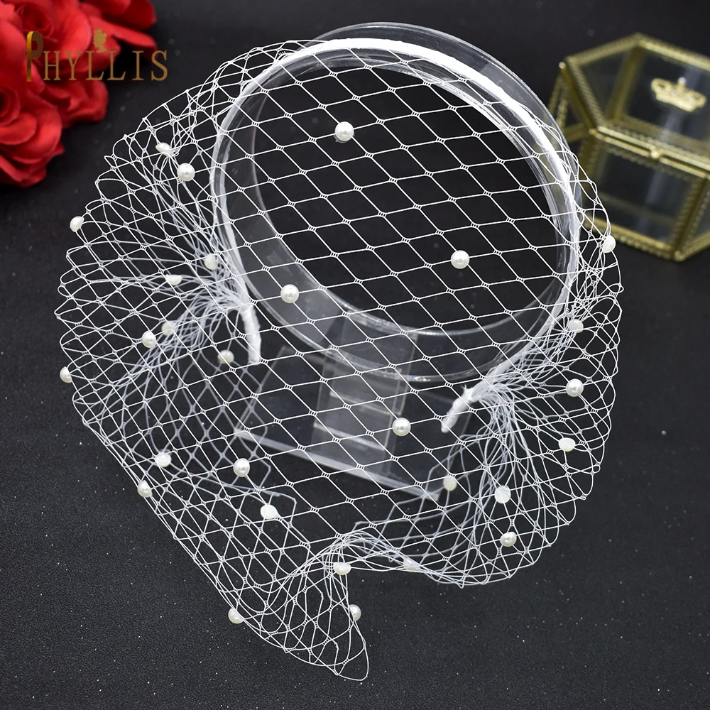 JM20 Perle Schleier für Gesicht Hochzeit Hüte Schleier mit Headhoop Frauen Birdcage Veil Cocktail Hut Braut Facinator Hut Braut Schleier