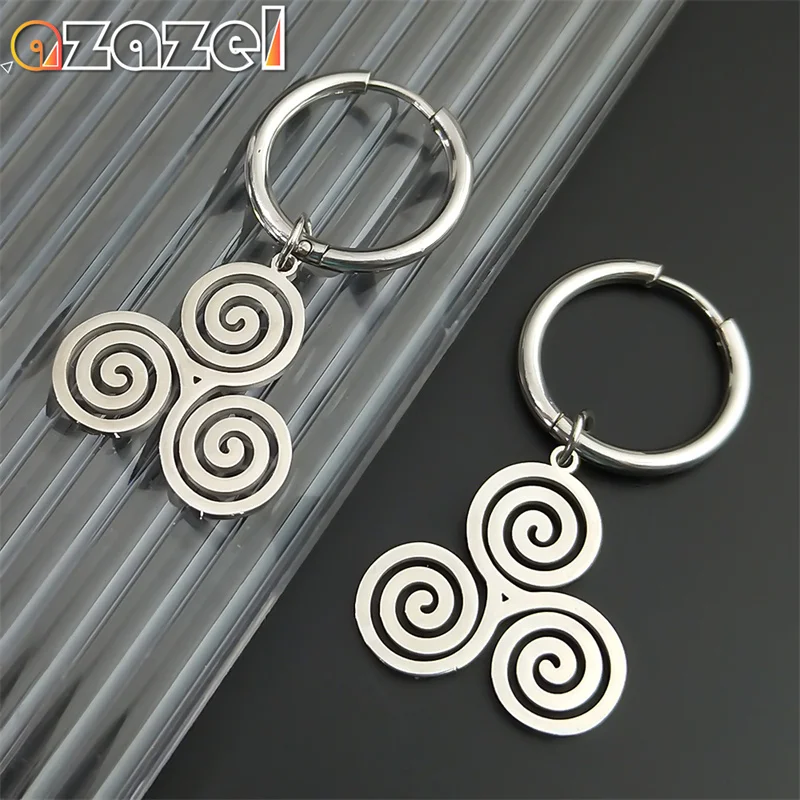 Triskelion Triskele Irish Celtic Hoop Earring Spiral Women Men Stainless Steel Hoop Earrings Jewelry aretes para mujer E1717S08