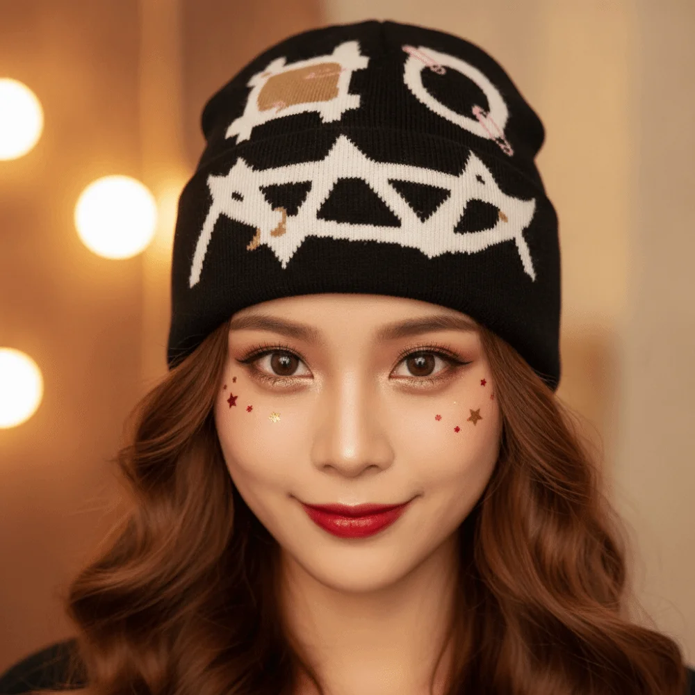 Printed Pattern Printed Pin Beanie High Elasticity Winter Warmth Ghost Mask Cap Flat Design Acrylic Yarn Hip Hop Knit Cap