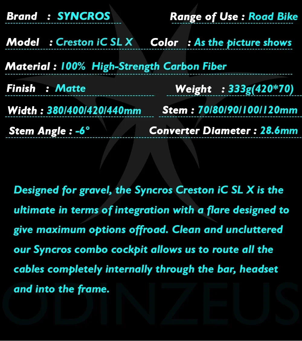 Syncros Gravel Lenker Creston IC SL X mit vollständiger interner Kabelführung, Rennradlenker T1000 Carbon, integriertes Gravel-Cockpit Di2 – Detail 3