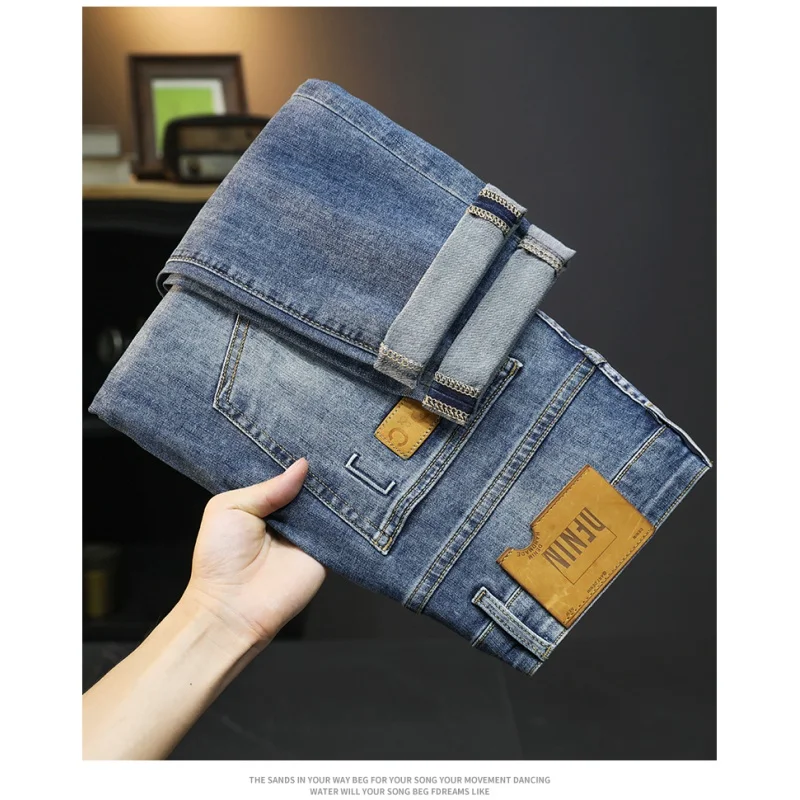 High Stretch Jeans Men's Summer Thin Breathable Soft All-Match Fashion Slim Straight Japanese Trousers