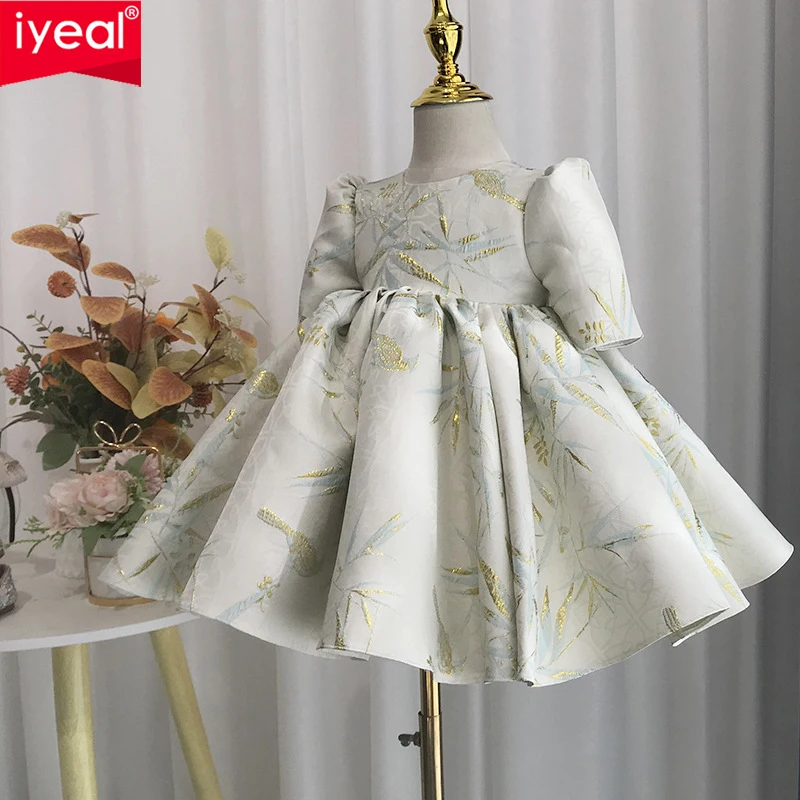 

IYEAL High end Printed Satin Princess Dress Evening Dresses Baby's First Birthday Wedding Dress Girl's Piano Performance Dress