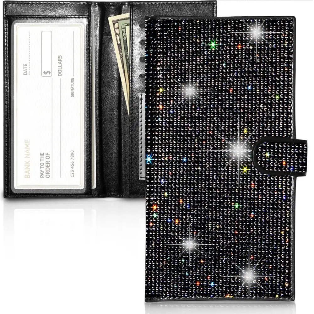 Hasp Rhinestone Checkbook Covers with Pen Insert Bling ID Credit Card Holder Artifitial Diamond Glitter Female Purse For Women