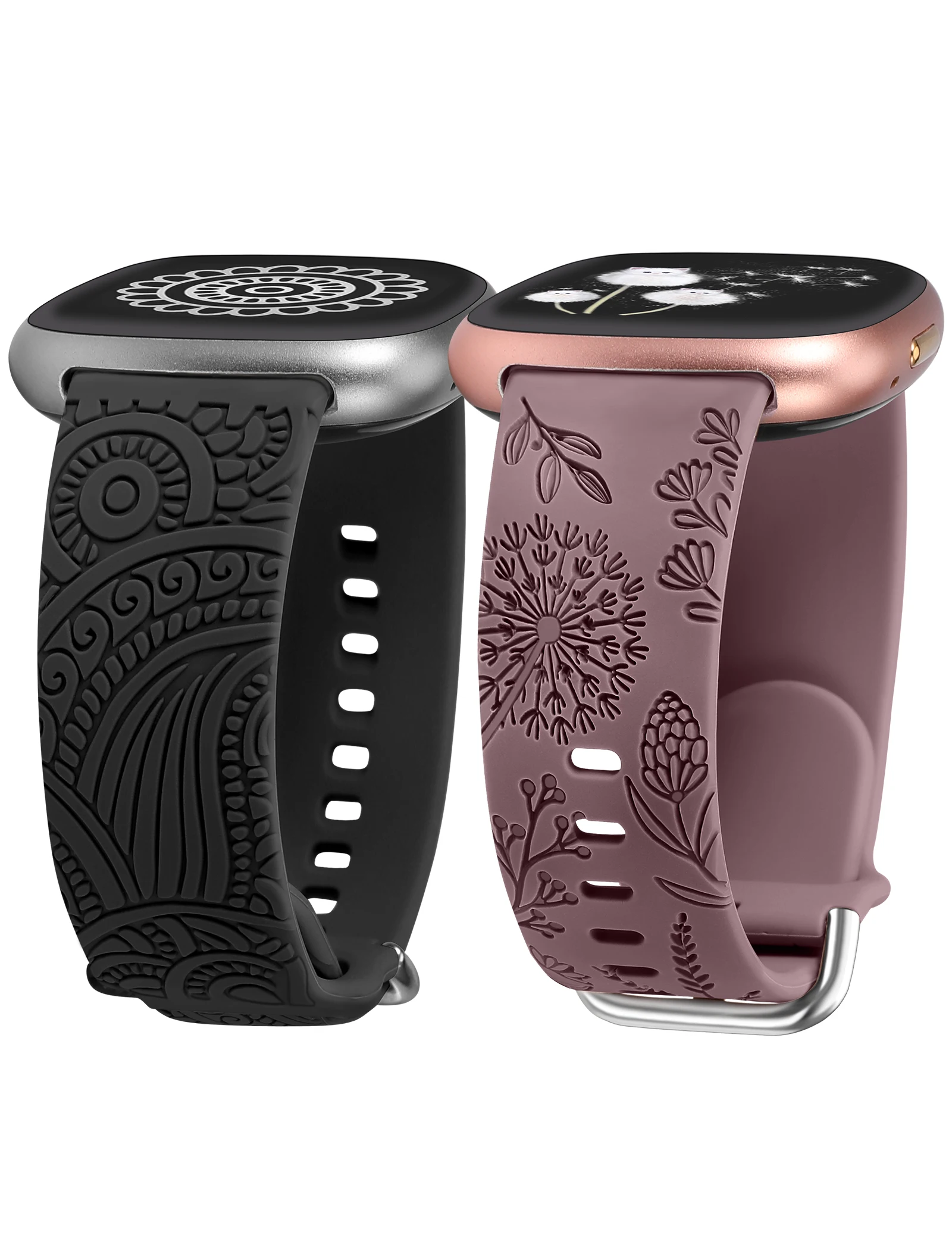 Wearlizer 2 Packs Floral Engraved Band for Fitbit Versa 4 3/Sense 2/Sense Wristband Women Soft Silicone Watchband for Versa 3 image 6