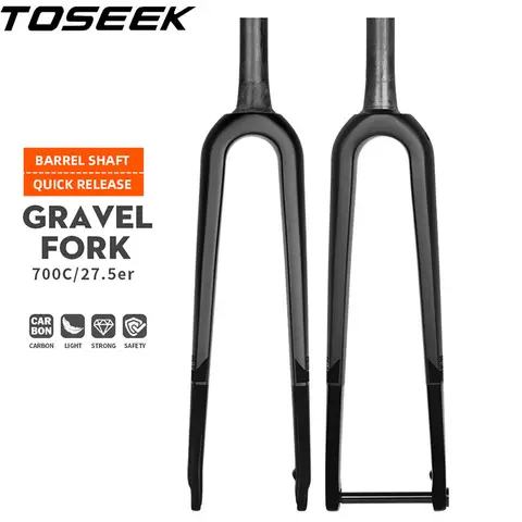 TOSEEK 전체 탄소 자갈 자전거 포크 700C 27.5 도로 자전거 포크 12*100mm 9*100mm 도로 자전거 포크 테이퍼 튜브 리지드 포크