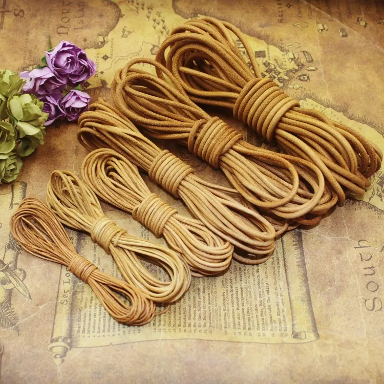5m Vegetable tanned leather original natural color round retro leather rope first layer cowhide leather strip DIY accessories