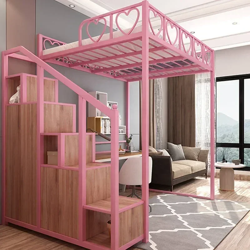 Student Metal Bed Frame,Adult Loft Bed School Home Hotel Use Bunk,Simple Small Flat Bedroom Space-saving Bed Under The Table