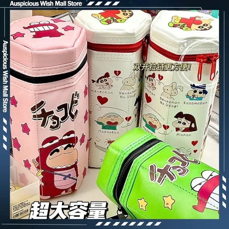 Estuche hexagonal de dibujos animados de Crayon Shinchan, caja de galletas de Crocodile Hunter, bolsa de papelería, almacenamiento para estudiantes, venta al por mayor de artículos de papelería