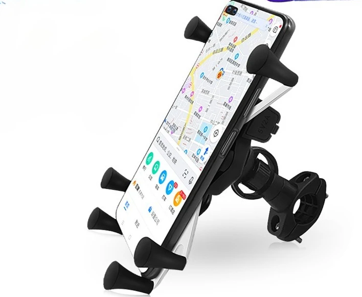 

Motorcycle, Bicycle, Electric Vehicle, Black Stainless Steel Mirror Seat, 6-claw ABS Mobile Phone Charging Navigation Bracket