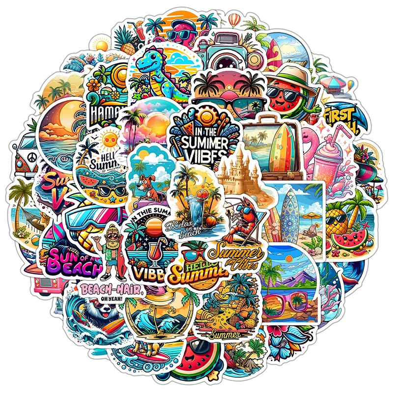 

50 шт. забавные летние наклейки, летняя тема, пляжный остров, жизнь, наклейка, океан, водонепроницаемые виниловые наклейки, пакет для скрапбукинга, ноутбука, телефона