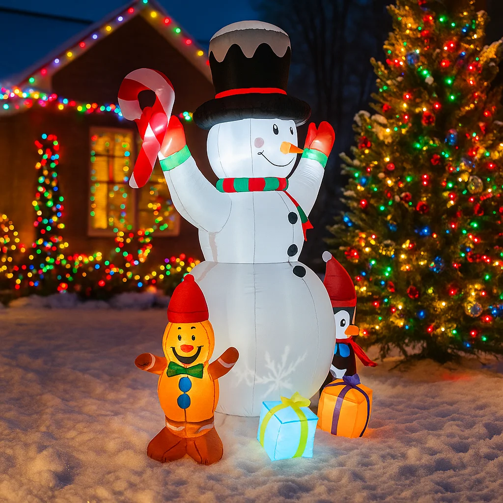 5.9FT Snowman Penguin Gingerbread Inflatable Christmas Decorations Xmas Ornaments Lights Outdoor Yard Holiday Party Decor Toys
