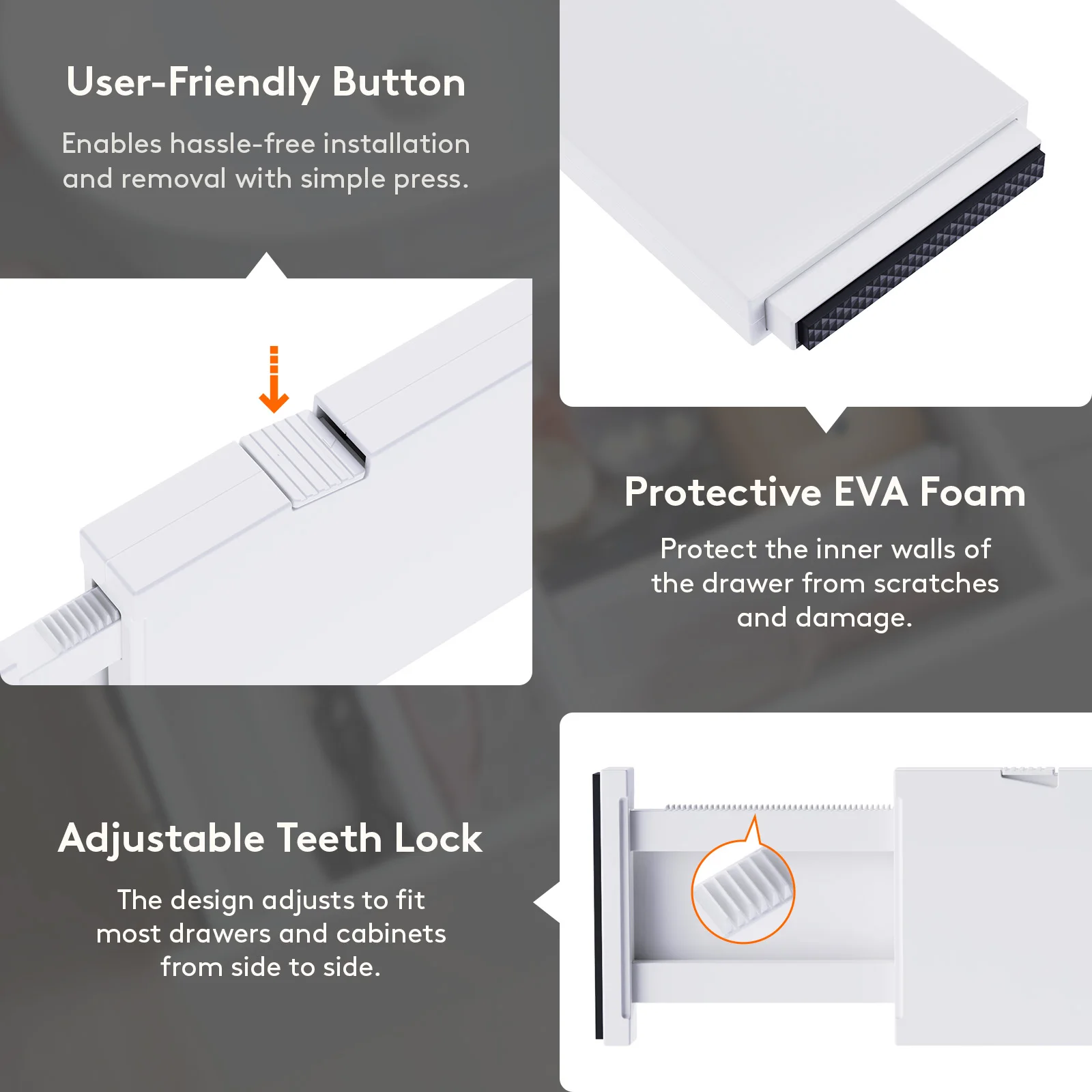 فواصل الأدراج البلاستيكية، منظمات الأدراج القابلة للتعديل للملابس، فواصل خزانة قابلة للتوسيع في غرفة النوم/الحمام/المطبخ