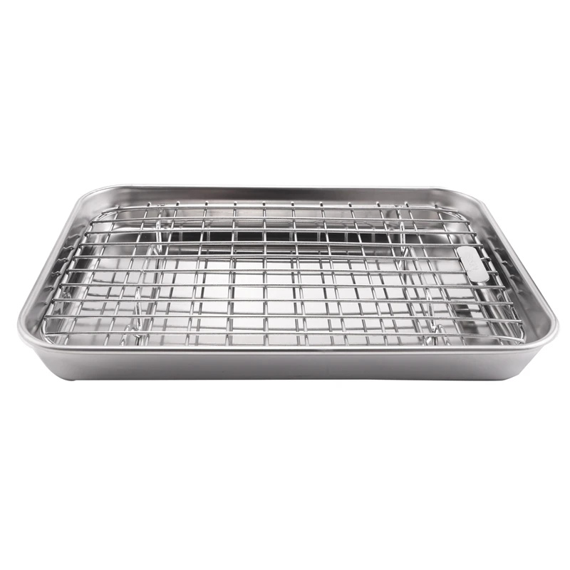 

Baking Tray With Grill Set- Stainless Steel Heavy Duty Biscuit Half Oven Tray