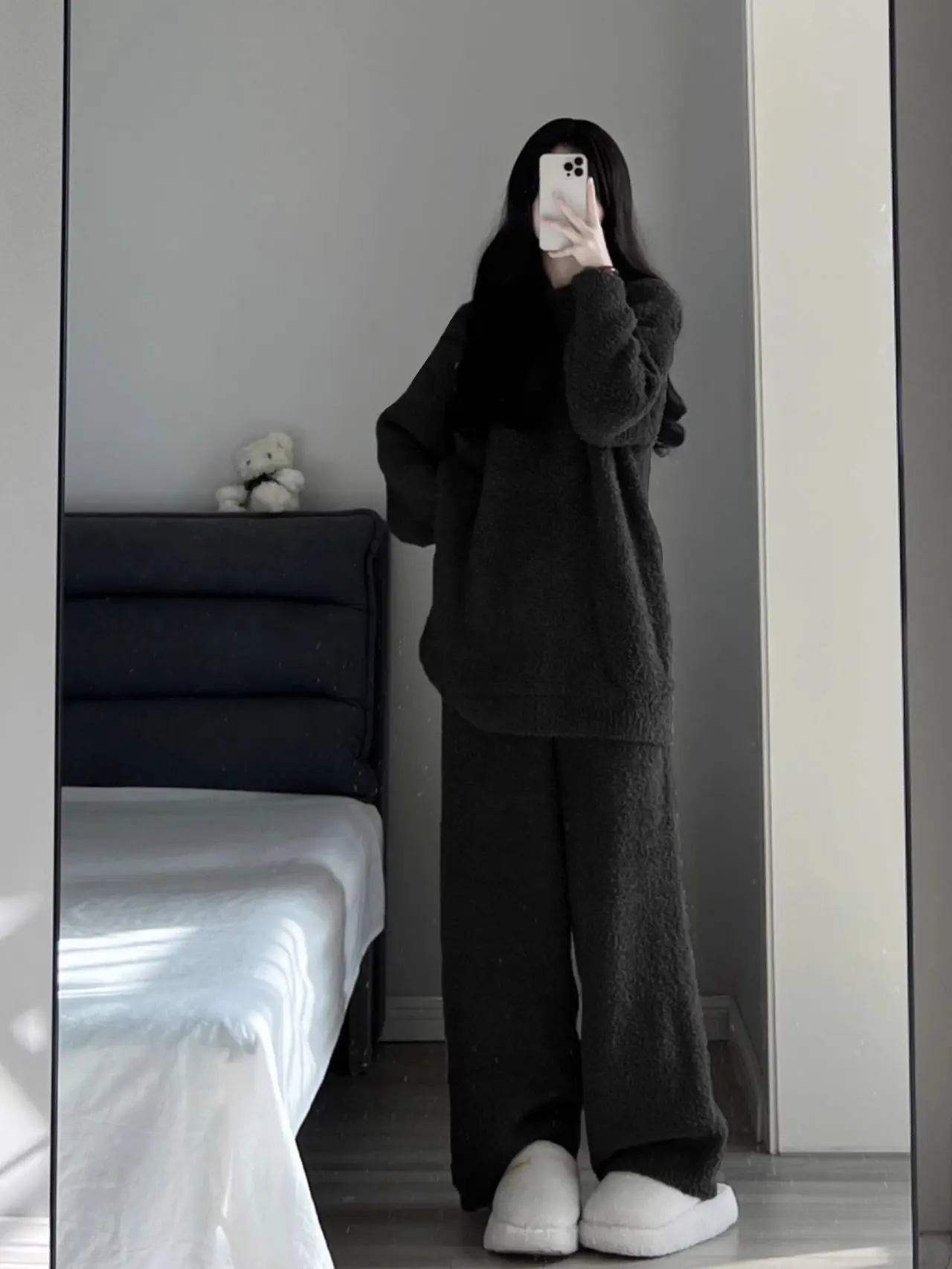 Thickened Coral Fleece Sleepwear Set Women's Autumn Winter New Style Home Clothes Outwear Suitable Long Sleeve round Neck Design