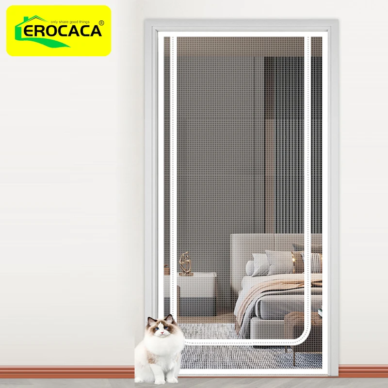 

EROCACA White Reinforced Cat Screen Door Heavy Duty Proof Screen Door with Bilateral Zipper Prevent Pets Running Out from Home