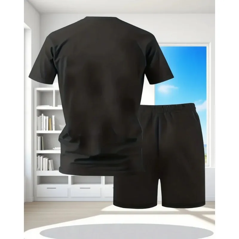 2025 New Fashionable Trendy Men's Casual Sports Set Printed T-shirt Shorts Breathable Summer Outdoor Clothing