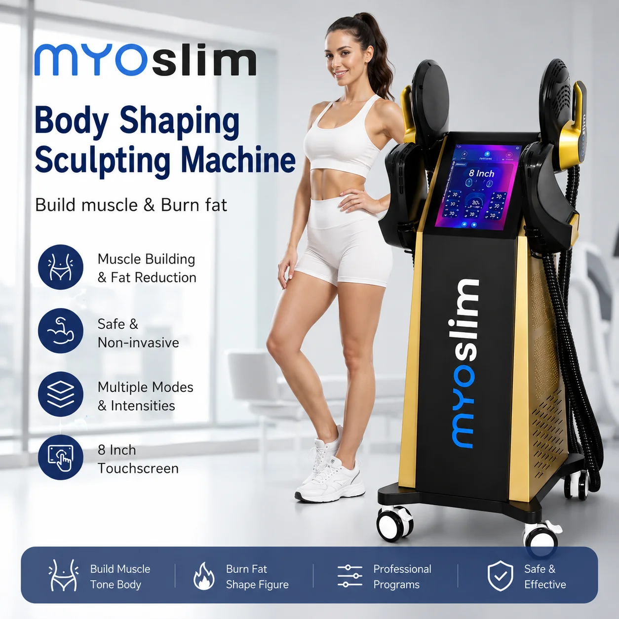 MYOslim EMS Body Sculpting Machine with 4/5 Handles Electromagnetic Muscle Training Device for Abdomen Glutes and Full Body