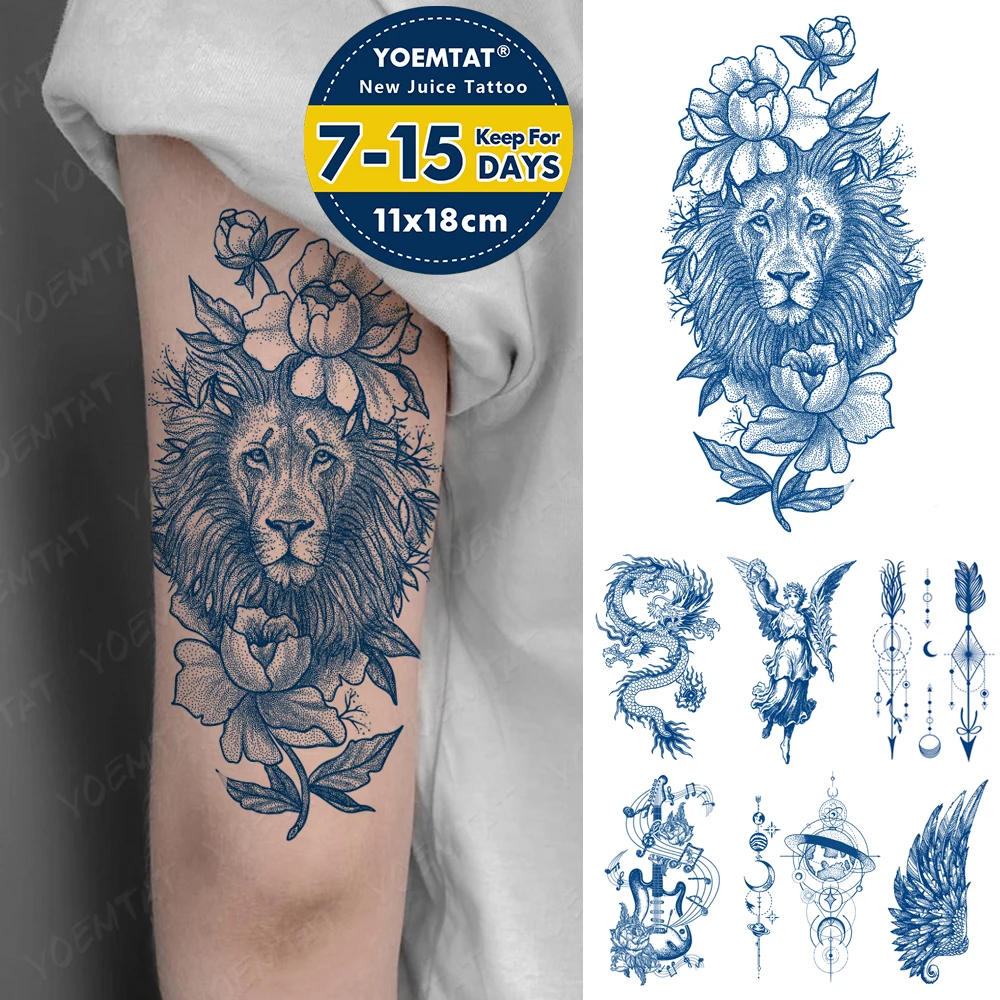 

Semi-Permanent Herbal Lasting Ink Waterproof Temporary Tattoo Stickers Lion Dragon Wing Flower Flash Tatto Body Art Fake Tattoos