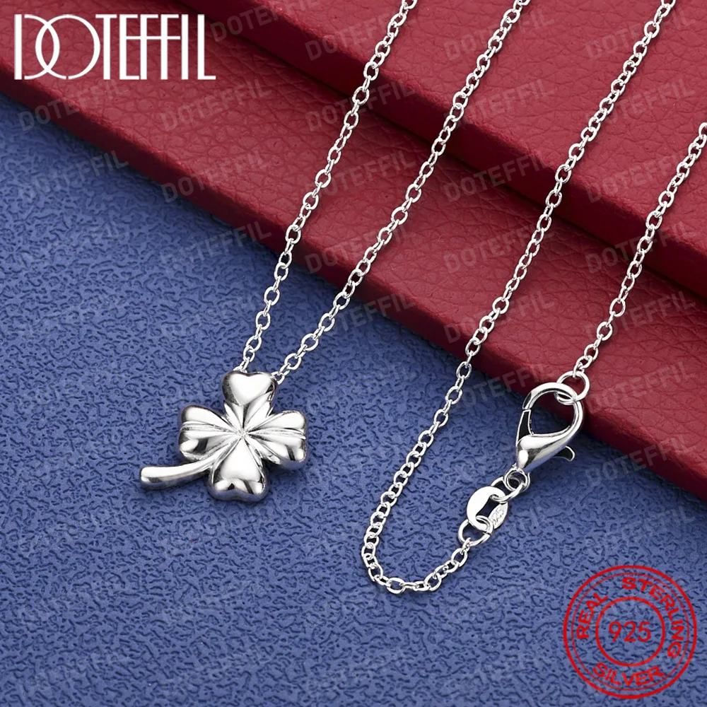 

925 Sterling Silver Clover Flower Pendant Necklace For Women Wedding Engagement Fashion Charm Jewelry