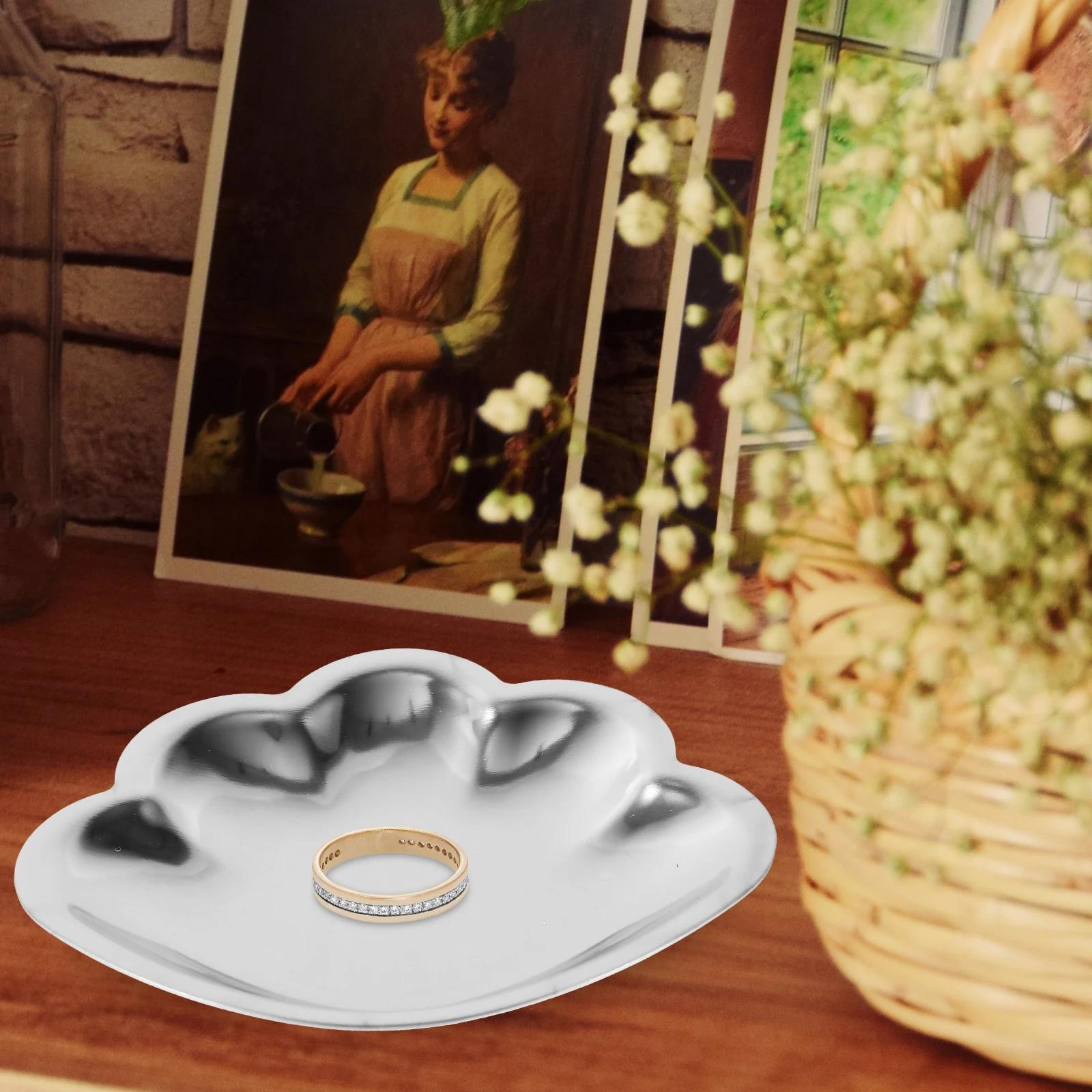 

2Pcs Jewelry Decorative Jewelry Plate Stainless Steel Seashell Rings Storage Plate Golden Silver Home Decor Cosmetics ganizer