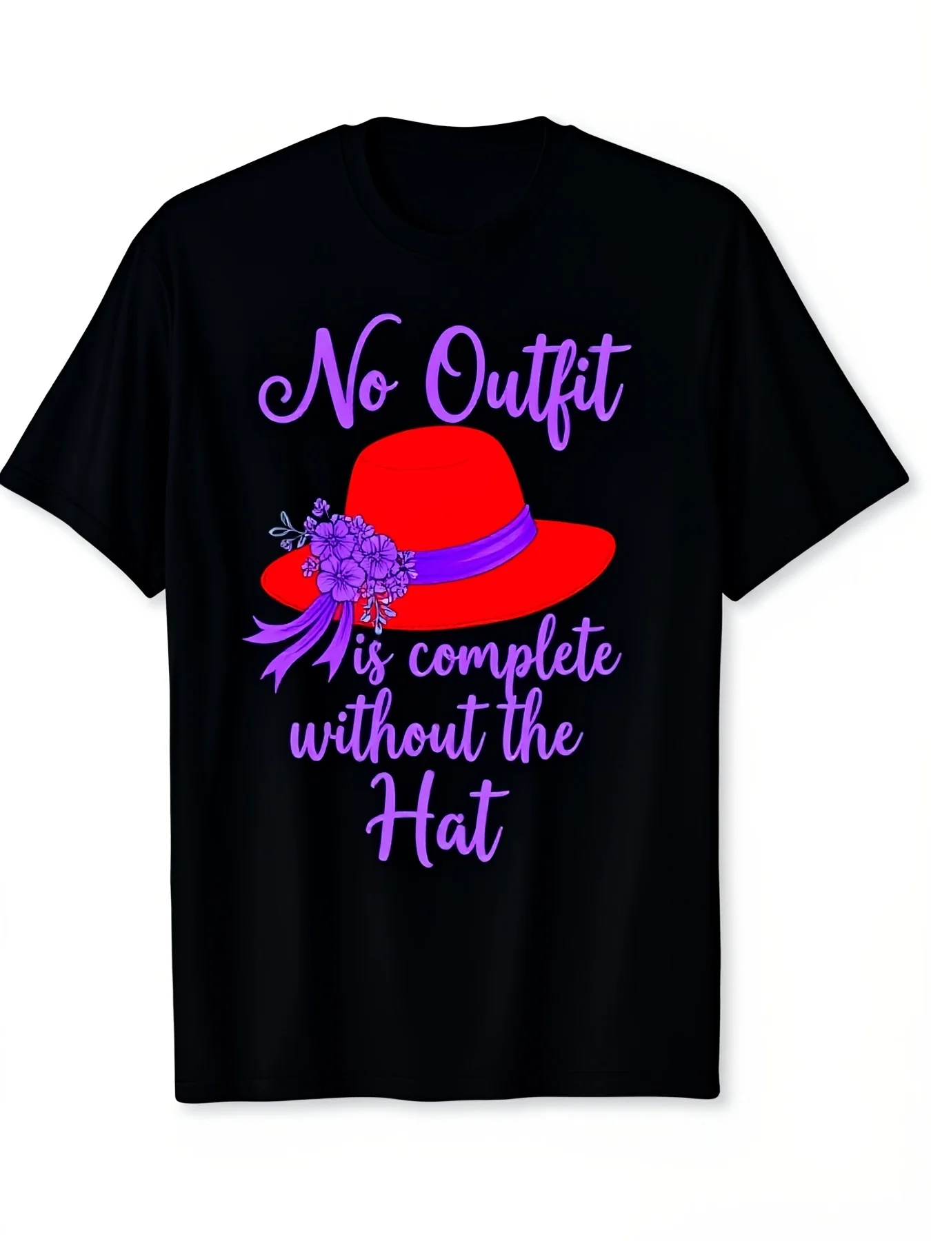 Red Hat No Outfit Complete Without Hat T-Shirt 8 Retro Casual Short-Sleeved T-Shirt with Round Neck and Printed Pattern, Suitable for Daily Commuting and Outdoor Activities