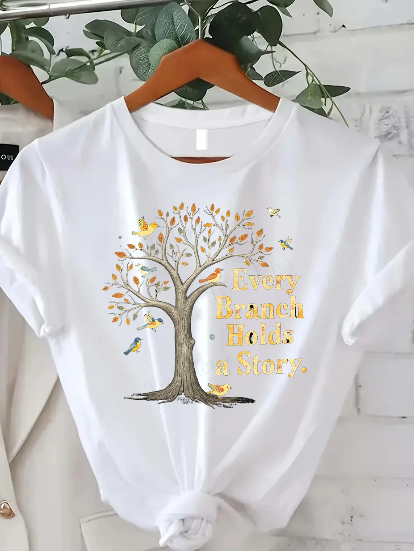 

Comfortable Women's Print T-shirt Tree & Birds "Every Branch Holds a Story" Women's Casual T-Shirt