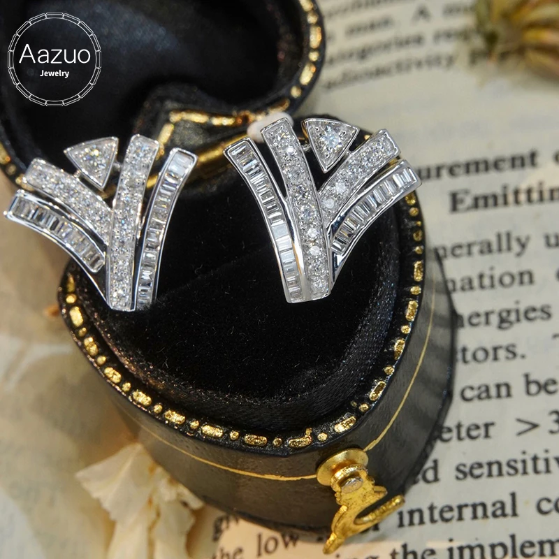 Aazuo Fashion Jewelry 18K Solid White Gold Real Diamonds 0.68ct Fairy V Shape Stud Earrings Gifted For Women Wedding Party Au750