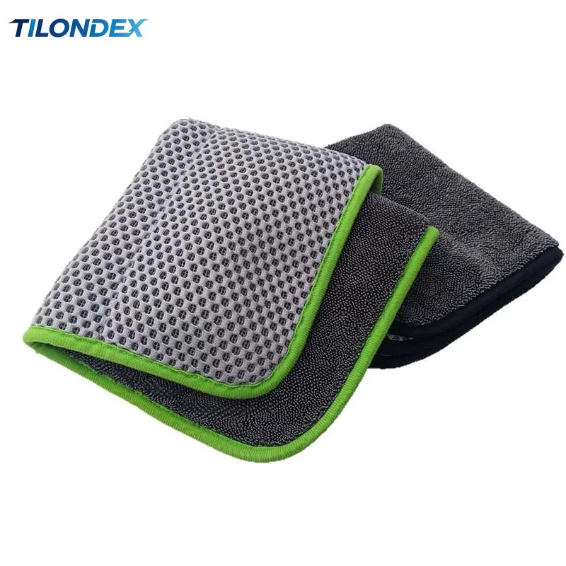 TILONDEX Double Sided Microfiber Car Wash Towel Quick Dry Absorbent Mesh Detailing Cleaning Cloth Lint Free Auto Care Rag
