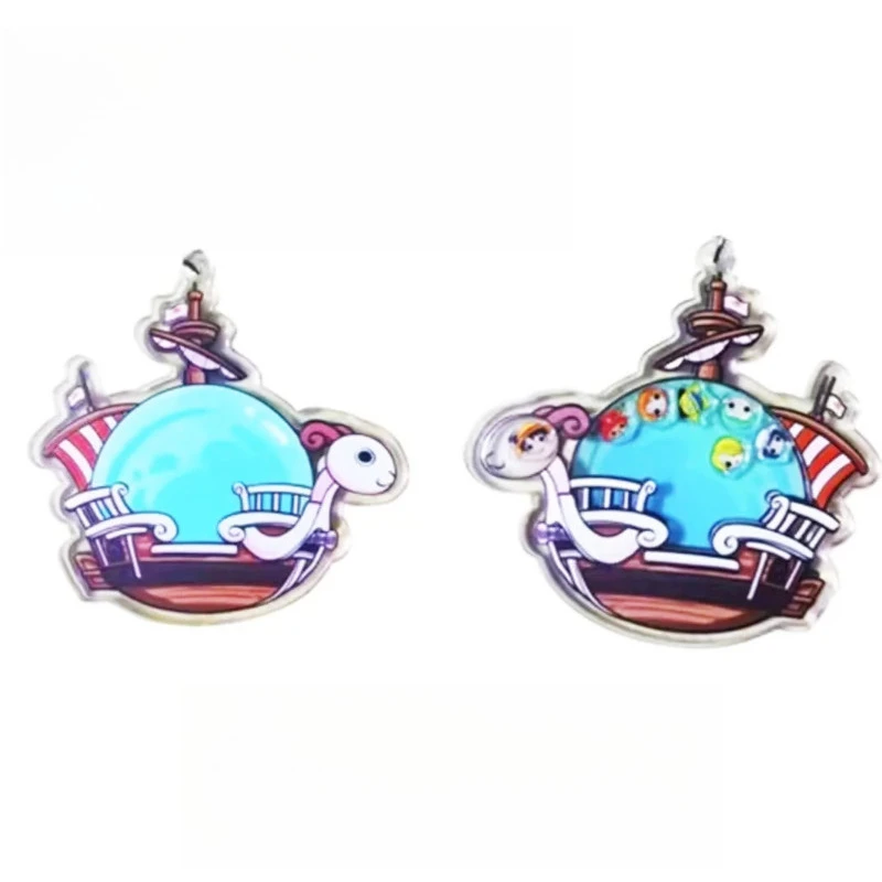 EEN STUK Luffy Piratenschip Acryl Sleutelhanger Anime Accessoire Wobble Charm Cadeau voor fans