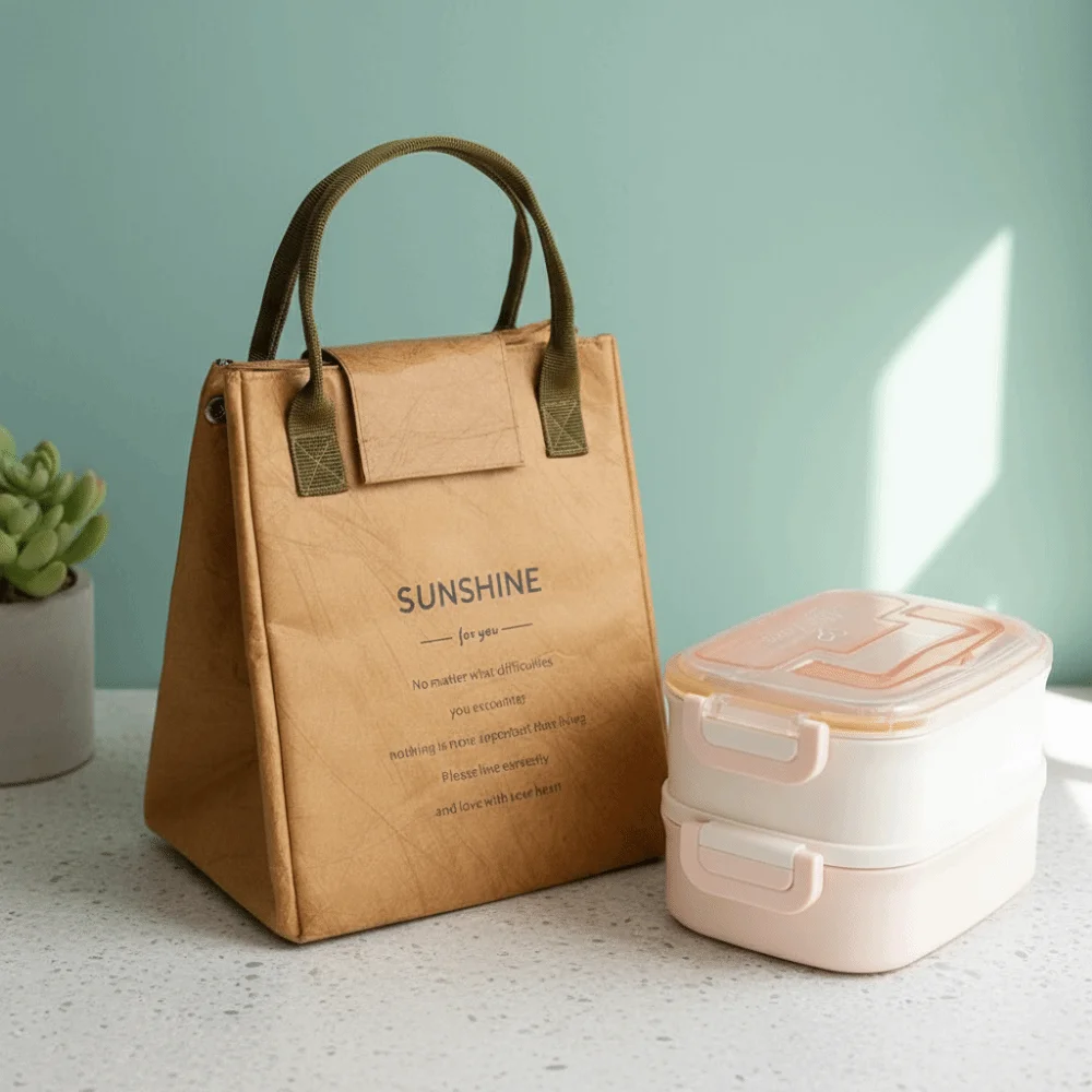 

Portable DuPont Paper Lunch Box Bag Large Capacity Waterproof Kraft Paper Lunch Pack Thickened Aluminum Film