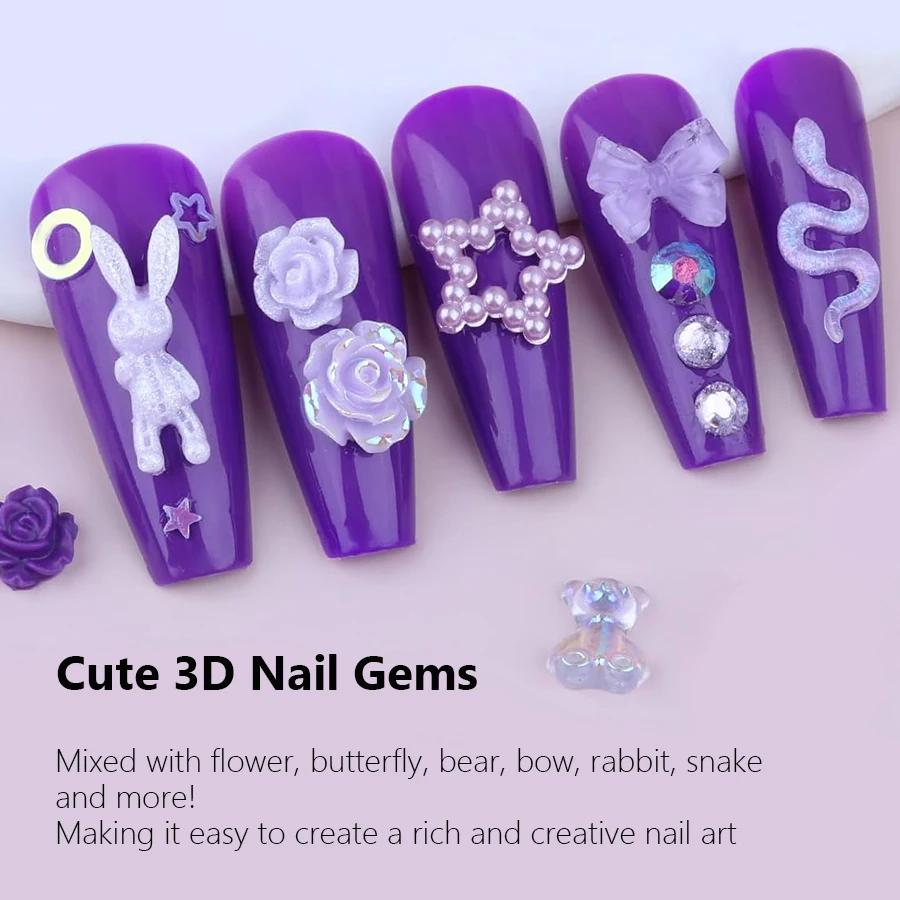 50 Stück Leuchtende Gemischte Harz-Rosenblüten Nagelkunst-Charms Bären- und Hasenperlen DIY für Maniküre, Handydekoration und Bastelarbeiten – Detail 3