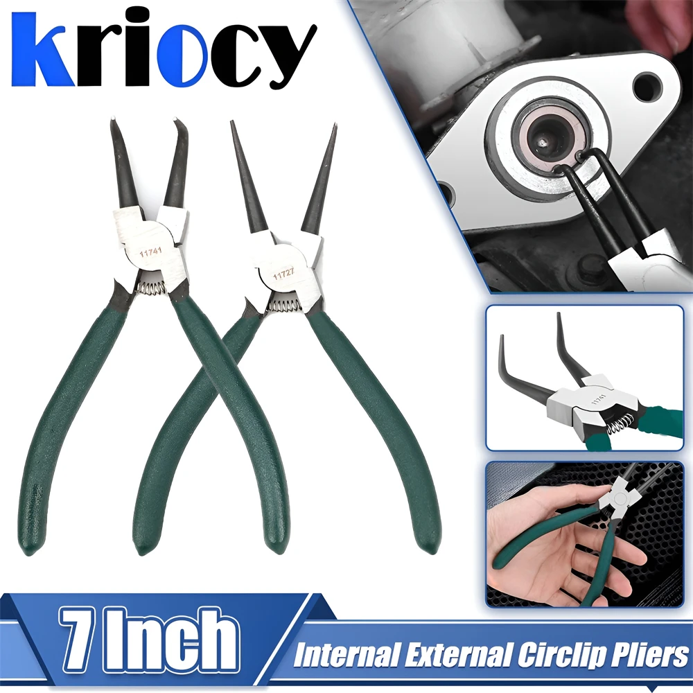 7 Inch Internal External Pliers Retaining Clips Carbon Steel Multifunctional Snap Ring Circlip Pliers for Hand Tool Jaw Clamping