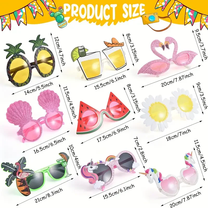 9pairs, Funny Hawaiian Party Sunglasses,, Summer Pool Parties Crazy Glasses, Tropical Fancy Dress Party Beach Party Decorations